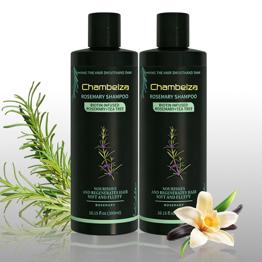 Chambelza Rosemary Shampoo bottle for daily scalp care with a natural formula.