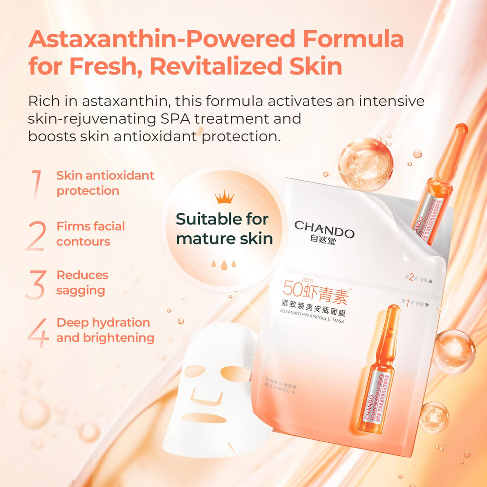 CHANDO HIMALAYA astaxanthin ampoule close-up, highlighting the brightening formula.