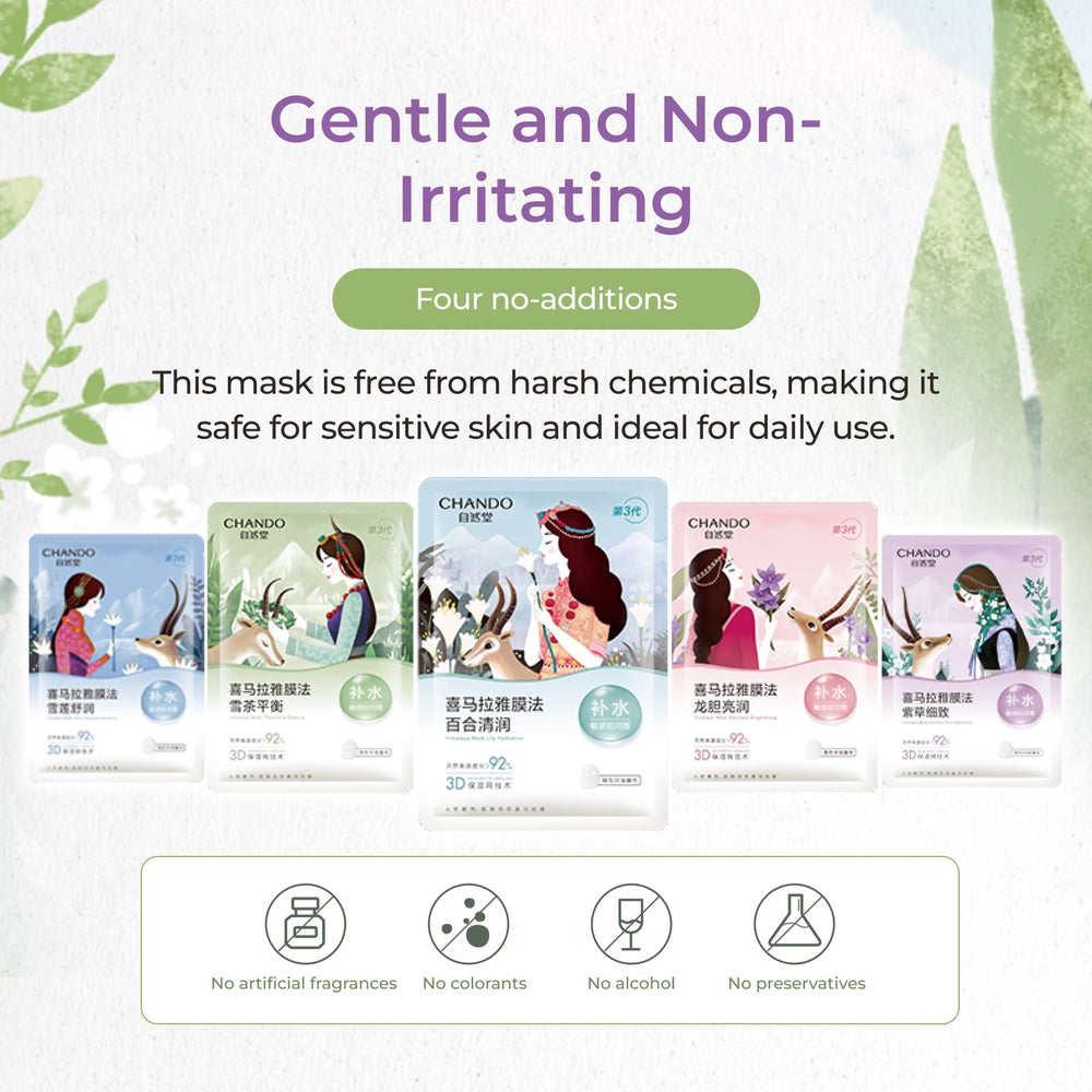 CHANDO HIMALAYA Gentiana Sheet Mask sachet and essence pour hints at rich hydration.