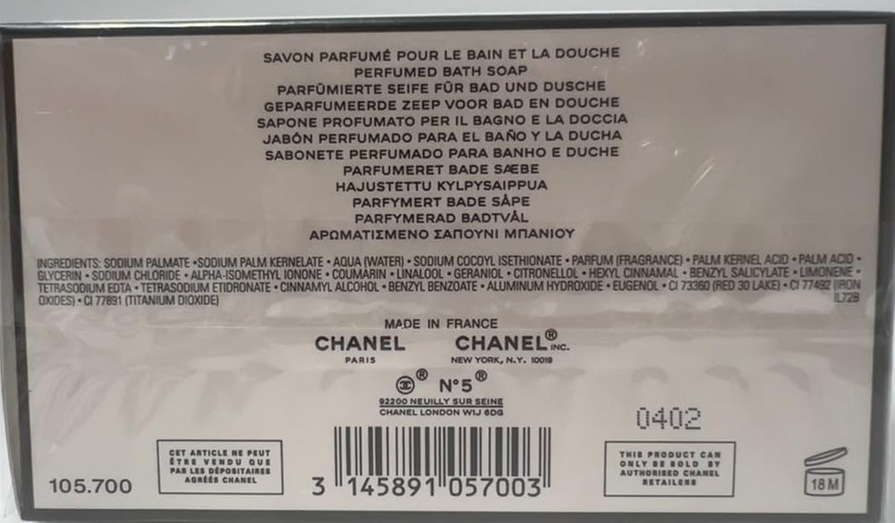 Chanel No 5 bath soap routine shot illustrates daily luxury cleansing.