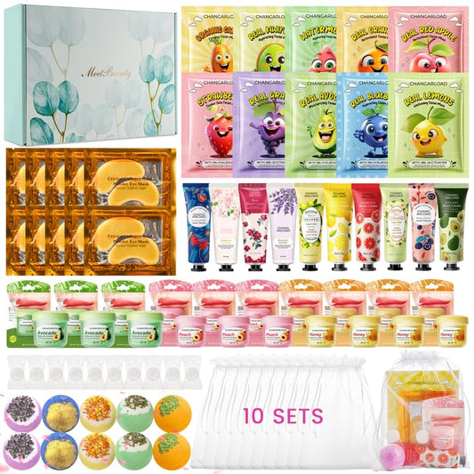 CHANGARLOAD 70-piece spa party kit for 10 people, complete setup for a group pampering session.