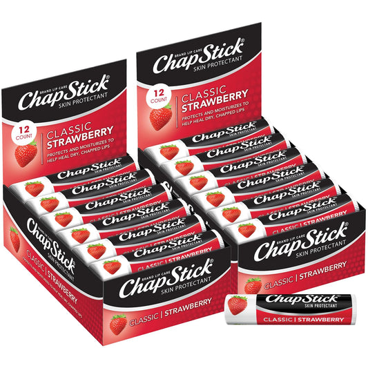ChapStick Classic Strawberry tube front view for on-the-go lip moisturization.