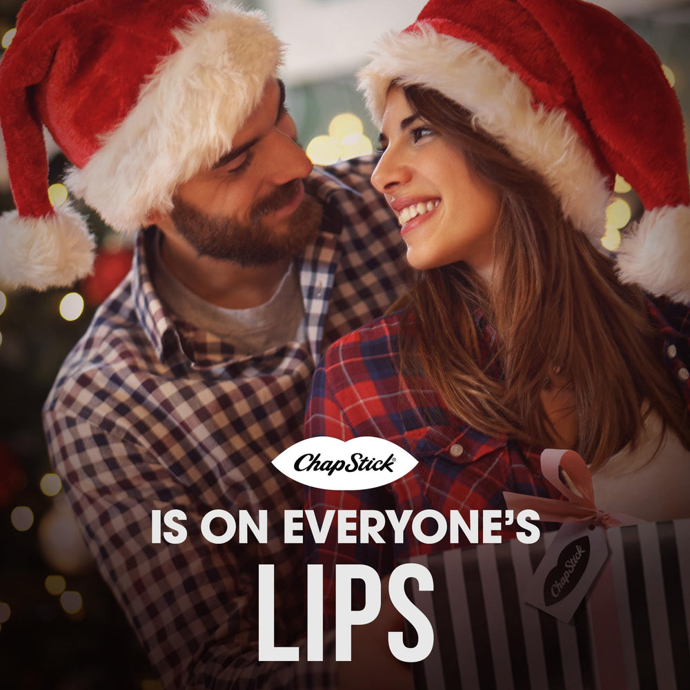 Close-up of Candy Cane ChapStick texture on lips.