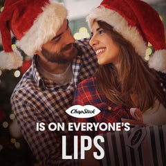 Close-up of Candy Cane ChapStick texture on lips.