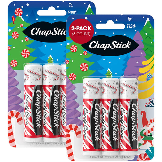 ChapStick Candy Cane lip balm twist with minty moisture for dry lips.