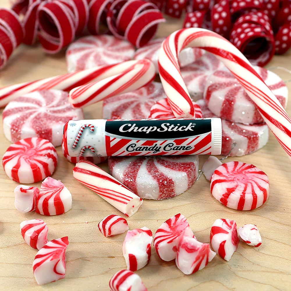 Twist mechanism shown on ChapStick Candy Cane lip balm.