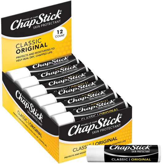 ChapStick Original 12-pack tubes provide convenient lip moisture on the go.