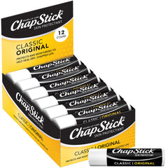 ChapStick Original 12-pack tubes provide convenient lip moisture on the go.