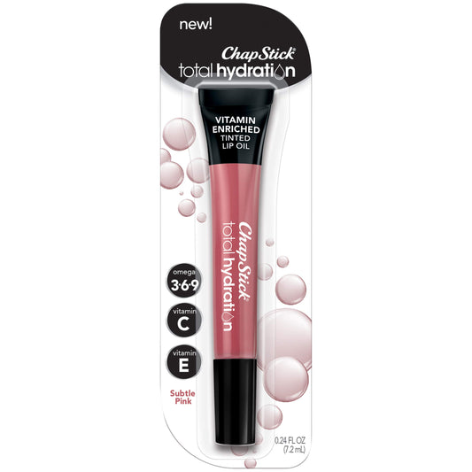 ChapStick Total Hydration lip oil Subtle Pink offers sheer color with moisture and shine.