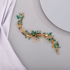 Chargances green-gold hair accessory with rhinetone accents for radiant looks.