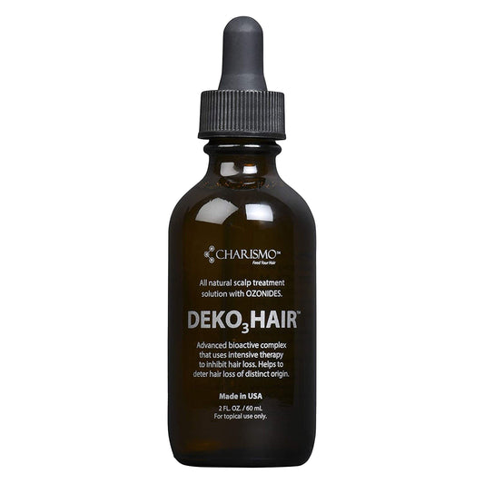 Charismo Dekohair serum bottle close-up showing premium packaging and sleek design for everyday use