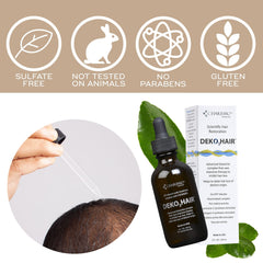 Charismo Dekohair serum lifestyle shot beside bathroom essentials for daily routine