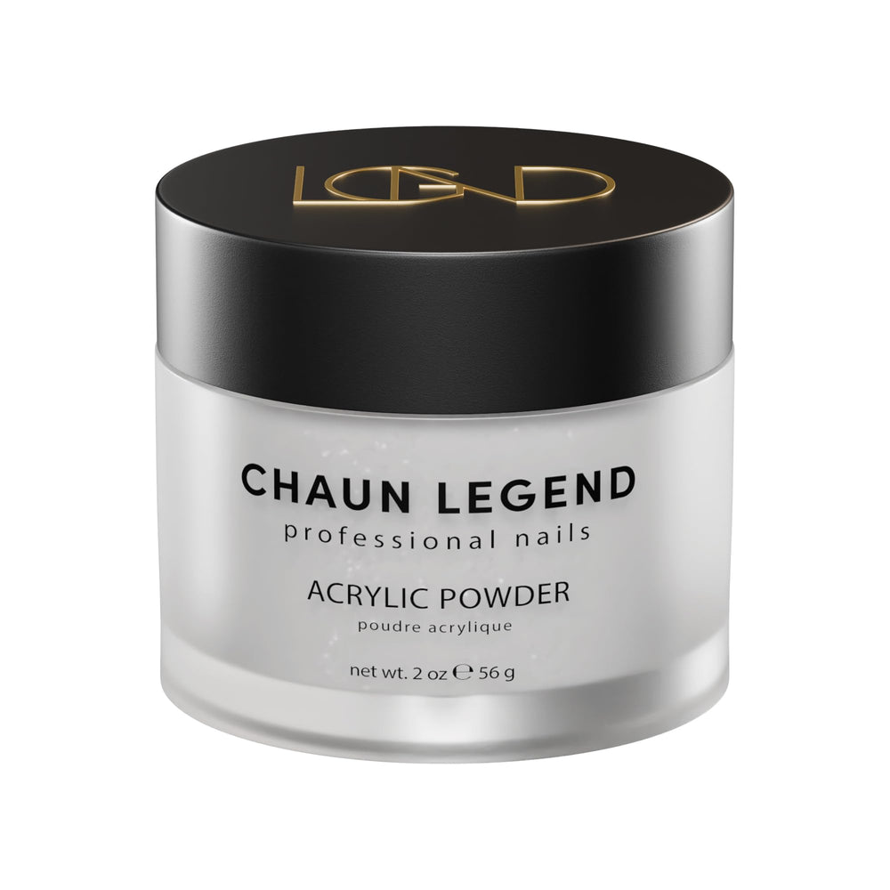 Chaun Legend Frost White acrylic powder with subtle sparkle and salon-grade glow