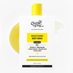 Chemist at Play Brightening Body Wash bottle showcasing glow-boosting formula for refreshed skin.