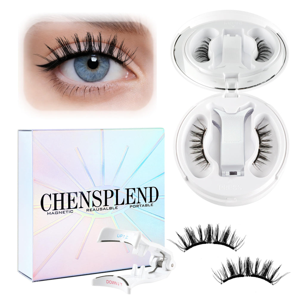 Chensplend N03 magnetic eyelashes fit securely on a closed eye for quick natural enhancement.