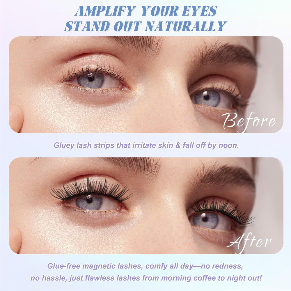 CHENSPLEND Upgrade Magnetic Eyelashes showing non-adhesive design reduces skin irritation during use