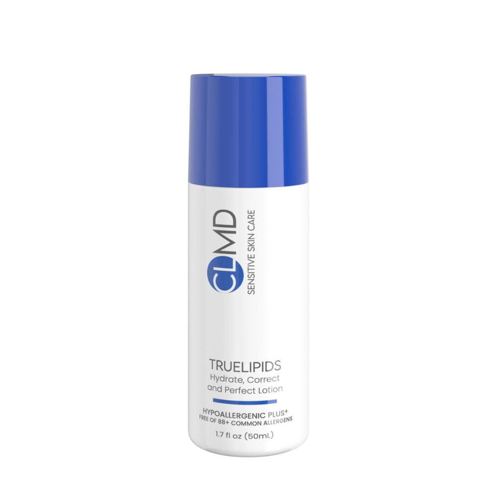 Cheryl Lee MD TrueLipids Hydrate bottle front shows unscented daily moisturizer for sensitive skin.