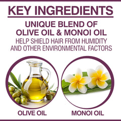 Monoi oil blend with CHI suggests nourishing, damage-preventive care.