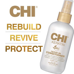 Applying CHI Keratin Leave-in Conditioner to damp hair for detangling