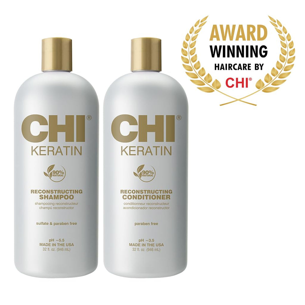 32 oz CHI Moisturize It Duo bottle set ready for routine.