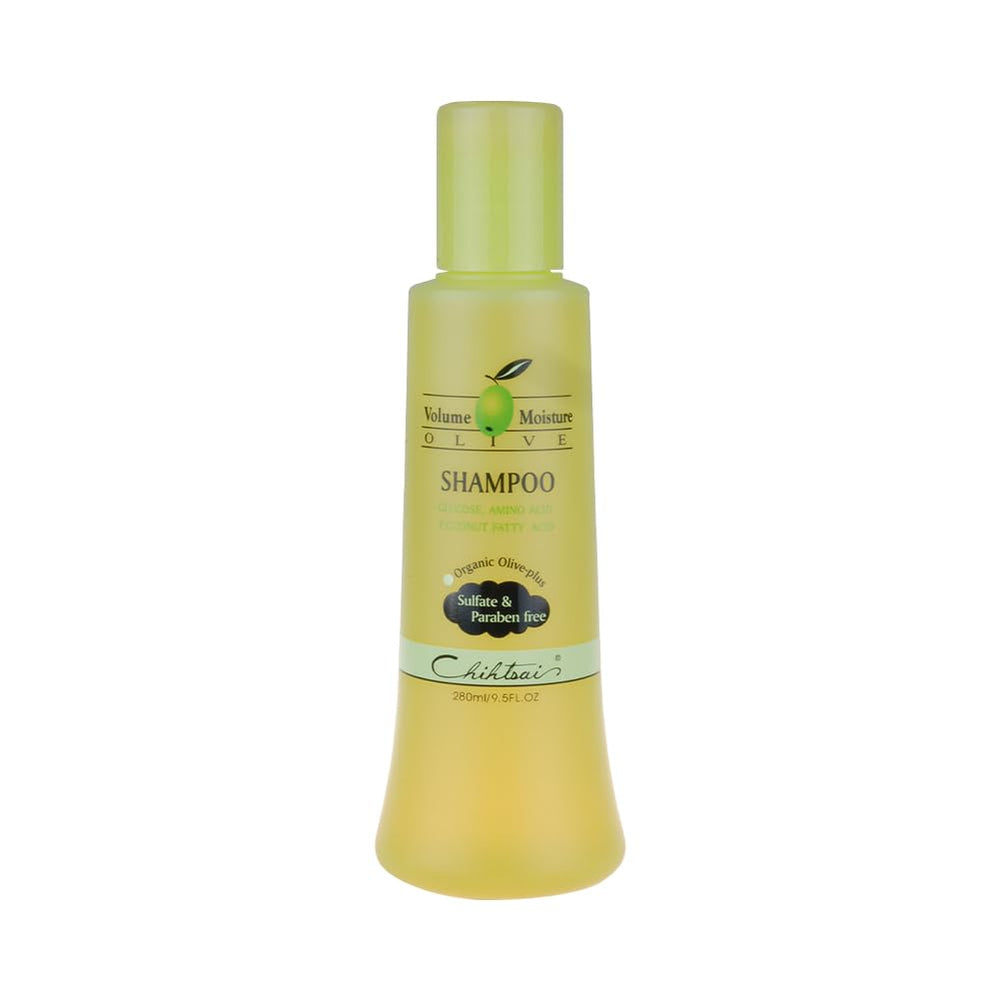 Chihtsai Olive Shampoo bottle demonstrates gentle cleansing and moisture for dry hair.
