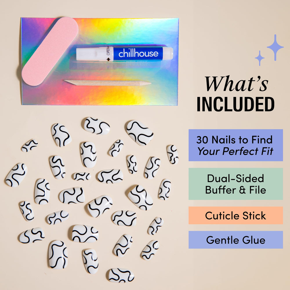 Chillhouse 30 shapes and sizes for a customizable, comfortable nail fit.