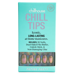 Chillhouse Patina Party Oval Tips close-up with iridescent chrome finish for bold nails
