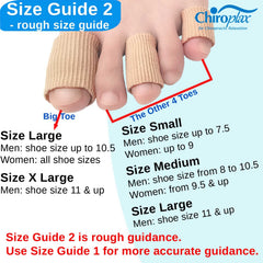 Chiroplax toe tubes come in S, M, L, XL for a customizable fit.