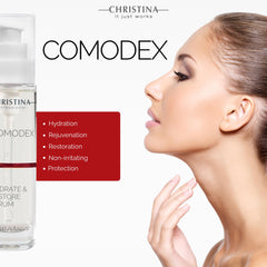 Christina Comodex face closeup glow suggests refreshed, hydrated skin.