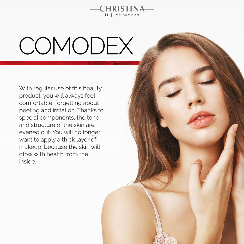 Christina Comodex packaging box signals premium skincare line.