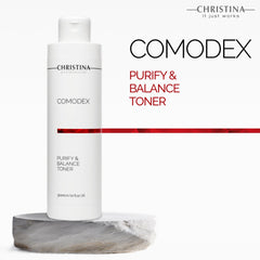 Ingredient graphic highlighting eucalyptus and Tasman pepper in Christina toner