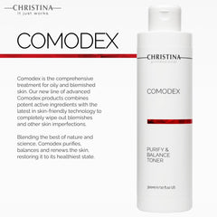 Model applying Christina Comodex toner to the face for refreshing feel