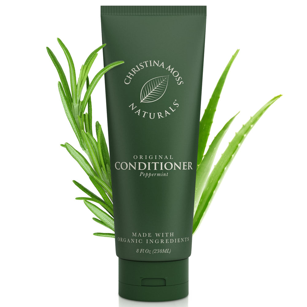 Christina Moss Naturals conditioner bottle pour, gentle daily conditioning for all hair types
