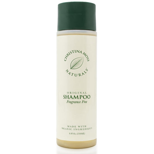 Christina Moss Naturals Shampoo bottle front with a gentle plant-based cleansing message