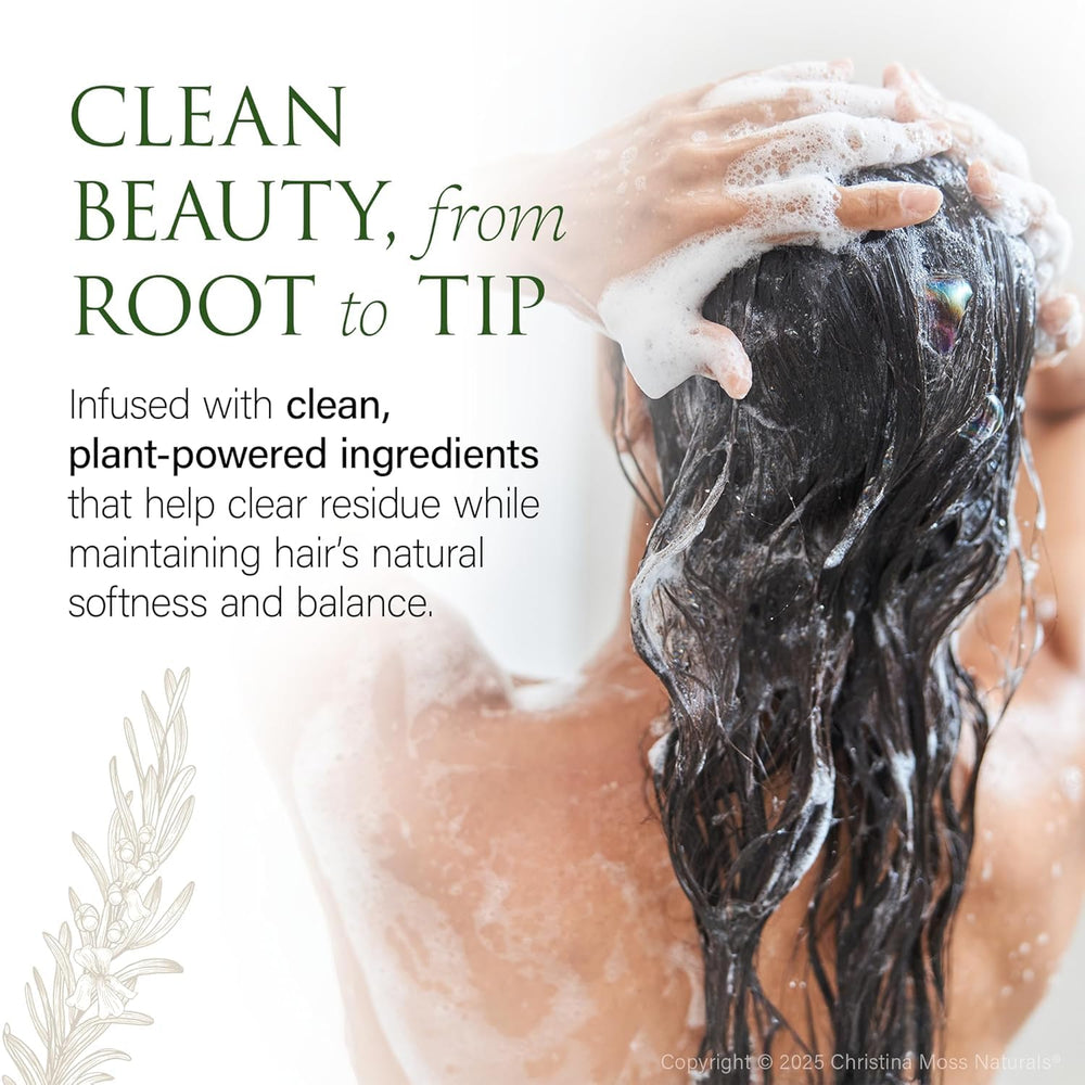 Christina Moss Naturals Shampoo hair-wash closeup focusing on clean scalp