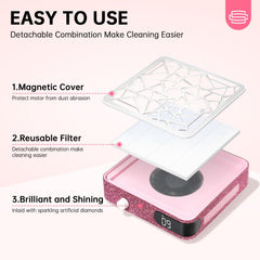 CHRISTINE SHELLY dust extractor operates quietly to reduce workstation noise.