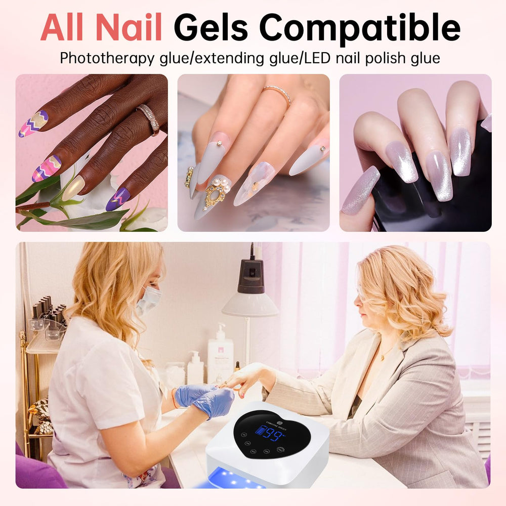 CHRISTINE SHELLY lamp uses 30 dual-light beads for versatile gel curing across brands.