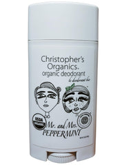 Christopher's Organics Mr. and Mrs. Peppermint deodorant bottle front, daily freshness.