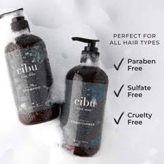 CIBU Charcoal Shampoo scalp refresh closeup implies soothing relief.