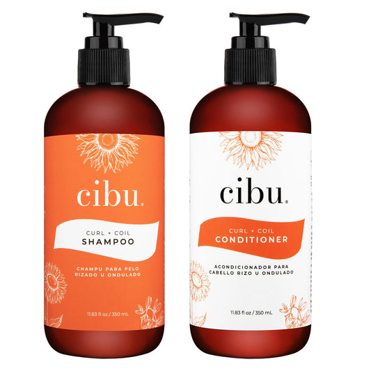 CIBU Curl + Coil bundle front view shows sulfate-free formula for defined curls