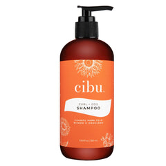 CIBU Curl + Coil Shampoo bottle shown for frizz control and defined curls.