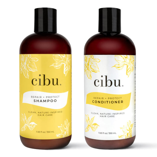 CIBU Repair Protect shampoo bottle on shelf highlighting color protection.