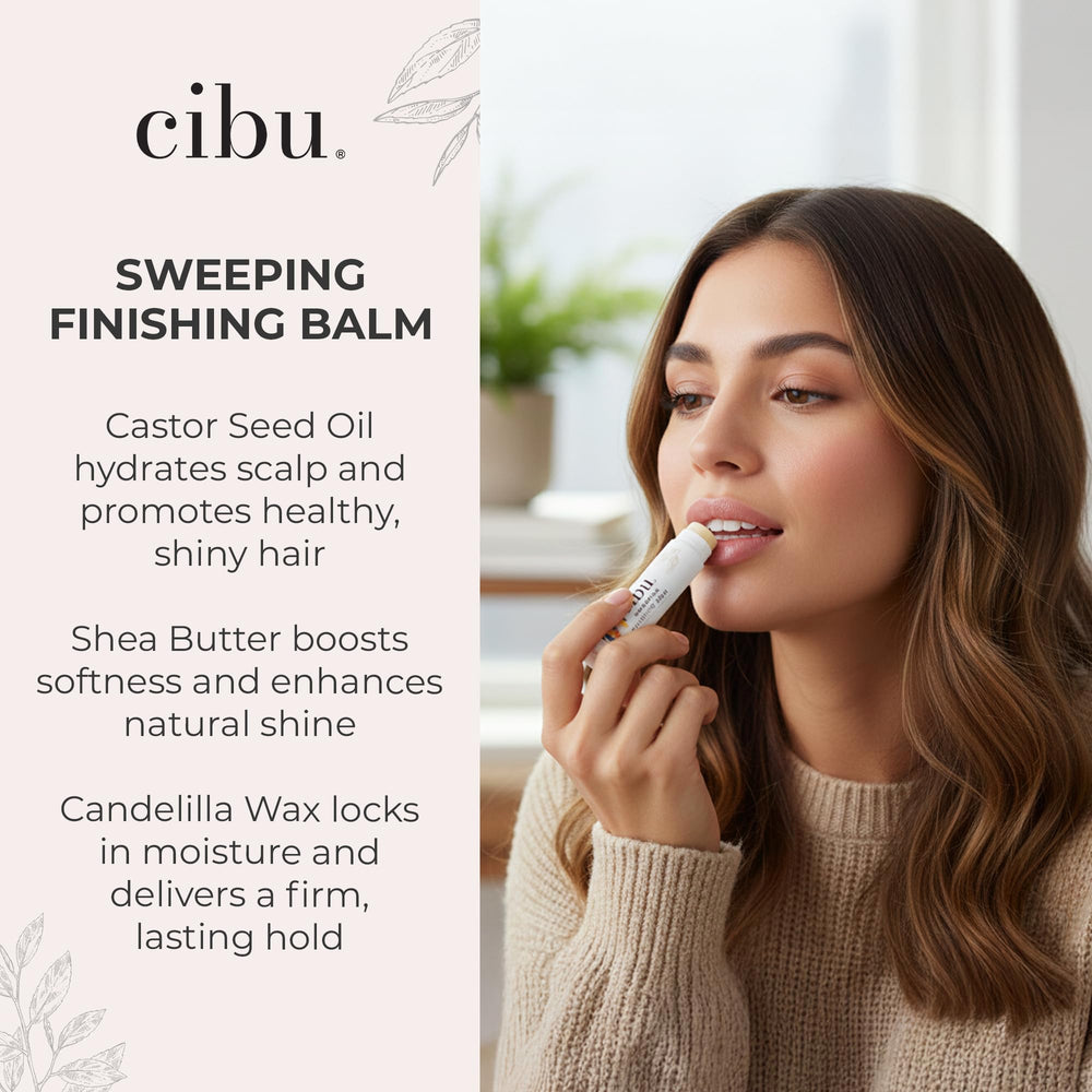 CIBU Sweeping Finishing Balm smoothing hair to tame flyaways