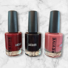 Cindi Nails Dark and Moody trio packaging highlights long-lasting color and safety.