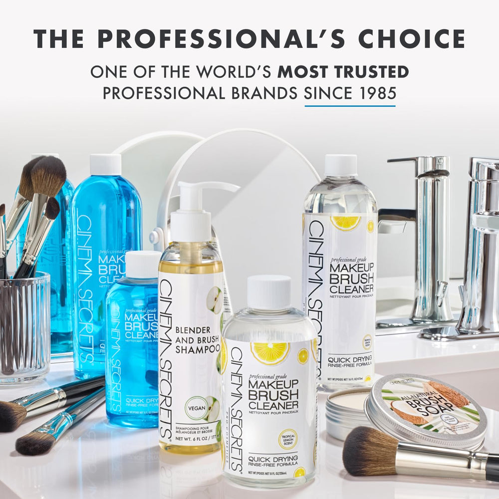 Cinema Secrets 8 oz brush cleanser kit ready for on-set brush care.