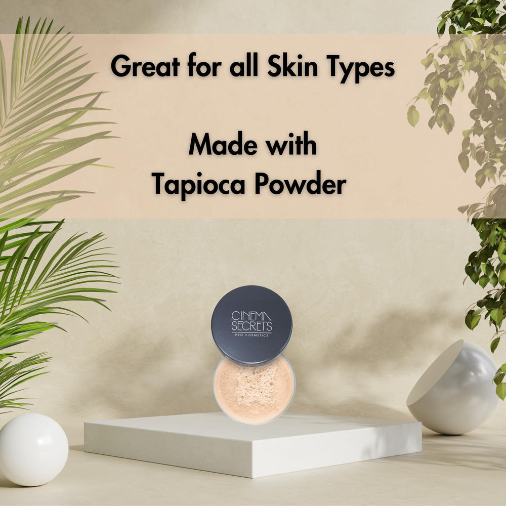 Cinema Secrets Ultralucent Setting Powder Beige pressed into foundation for longevity.