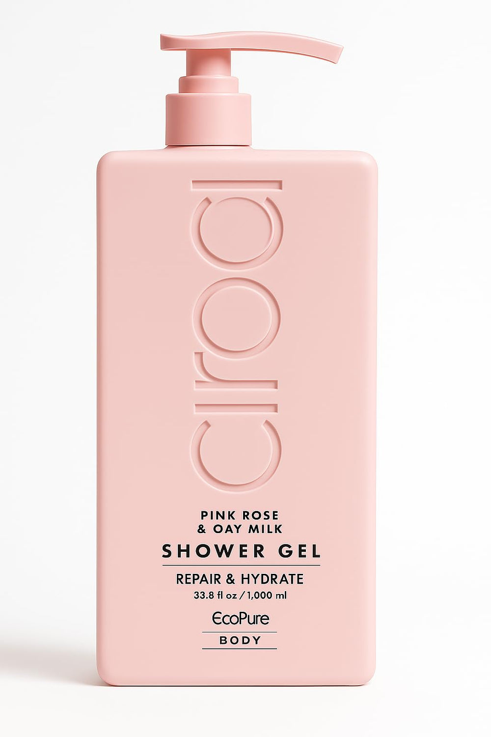 Ciroa Pink Rose & Oat Milk Shower Gel bottle highlighting hydrating cleanse