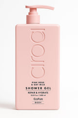 Ciroa Pink Rose & Oat Milk Shower Gel bottle highlighting hydrating cleanse