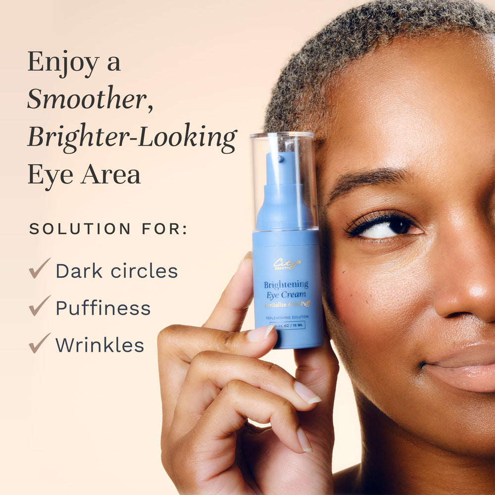 City Beauty Brightening Eye Cream jar swirl shows rich formula aiding puffiness reduction.
