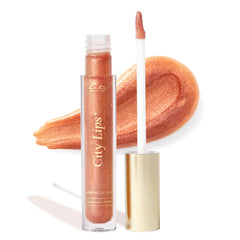 City Beauty City Lips Sparkling Cider bottle showing rose-gold gloss and hydration.